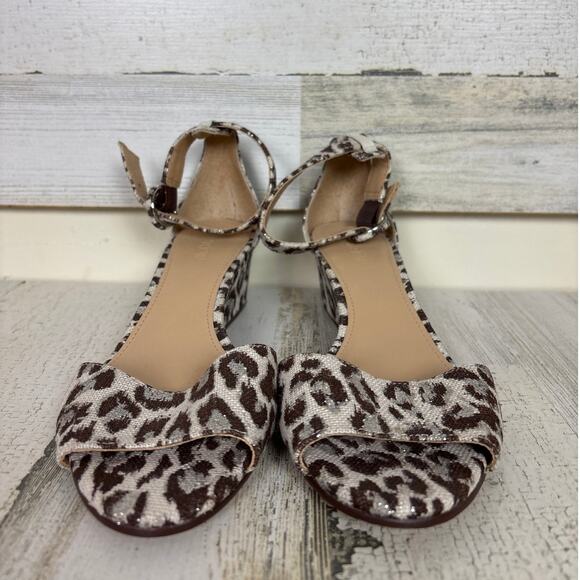 J.Crew Women’s 6.5 Laila Metallic Leopard Print Wedge Sandals Open Toe Low Heel - Picture 3 of 7